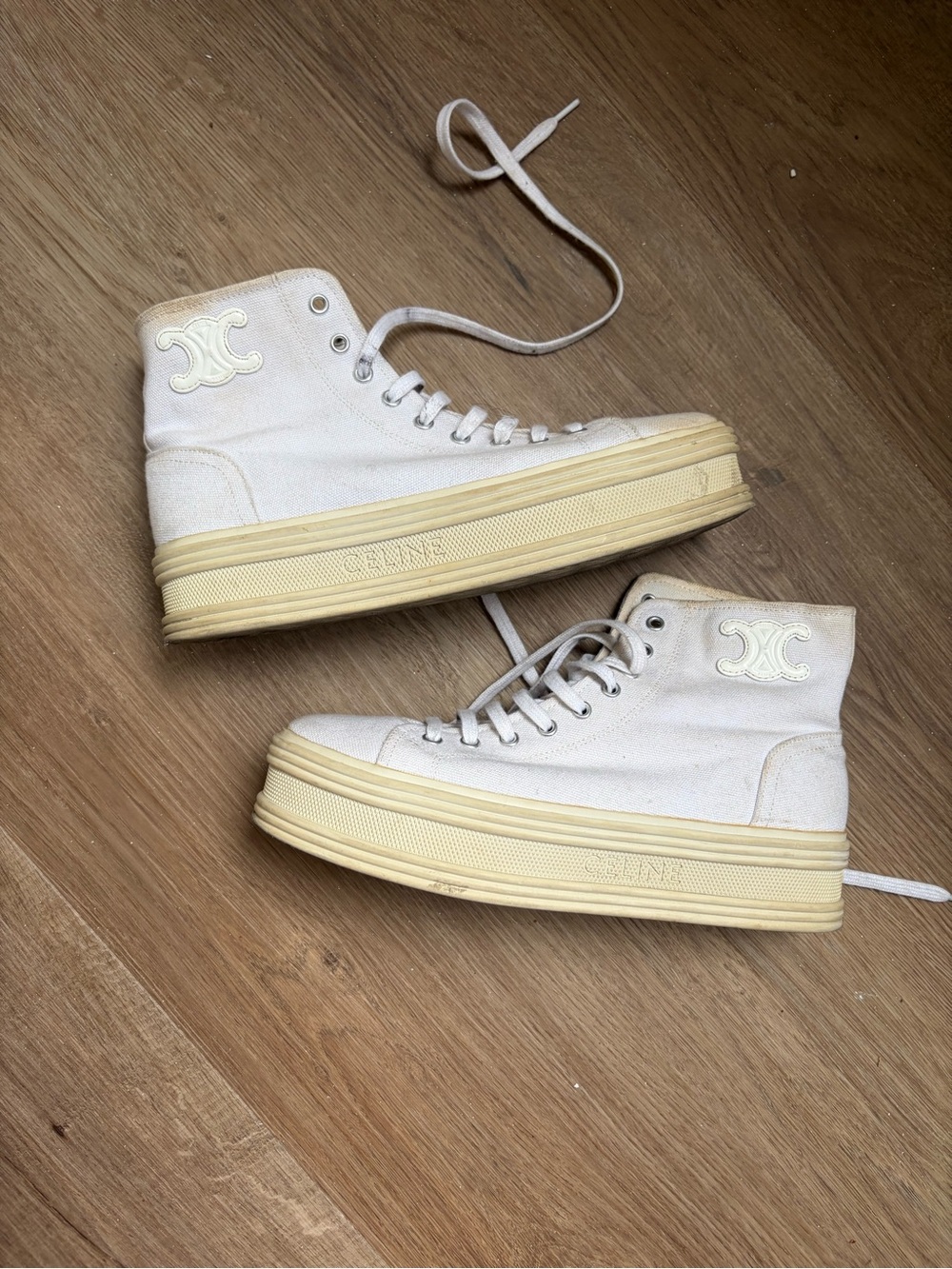 Celine High-Top Platform Canvas Sneakers - Cream